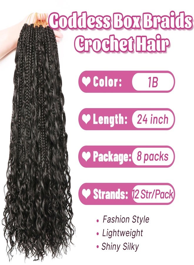 AMUMI Goddess Box Braids Crochet Hair for Black Women-8 Packs 24 Inch Boho Crochet Braids Pre Looped with Curly Ends (1B Black, 24 inch(one curly hair)) - Image 2